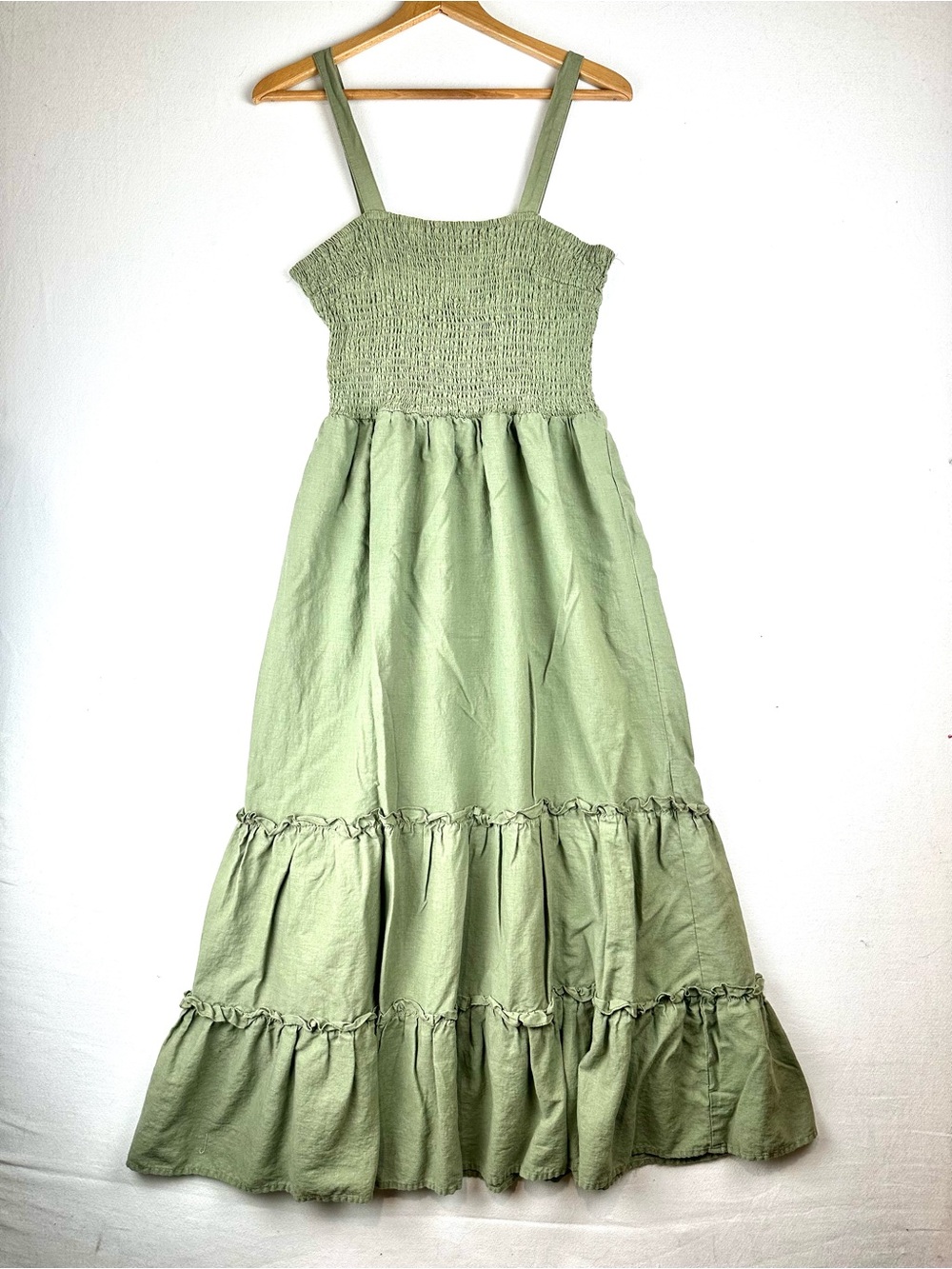 Falls Creek Smocked Maxi Dress Tiered Linen Blend Coastal Beach Resort